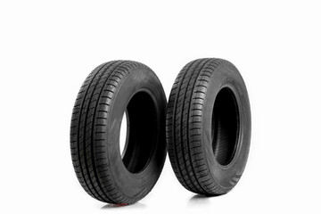 New car tire on white background.
