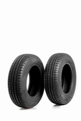 New car tire on white background.