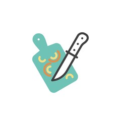 Cutting board and chopped vegetables flat icon
