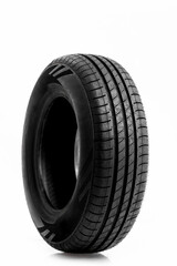 New car tire on white background.