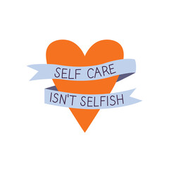 Vector illustration heart with ribbon. Love yourself quote for print.