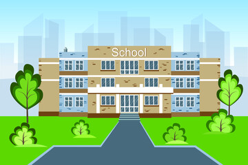 School building. Back to school concept, cute colorful vector illustration in flat style
