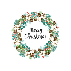 Christmas floral wreath with cotton
