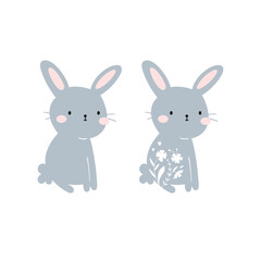 Obraz na płótnie Canvas Cute floral rabbit vector illustration