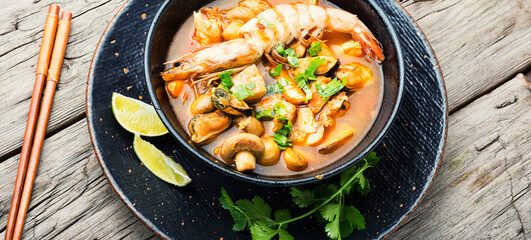 Thai tom yum soup with shrimp