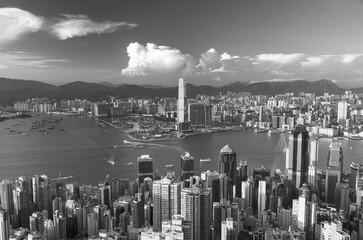 Landscape of Victoria harbor of Hong Kong city