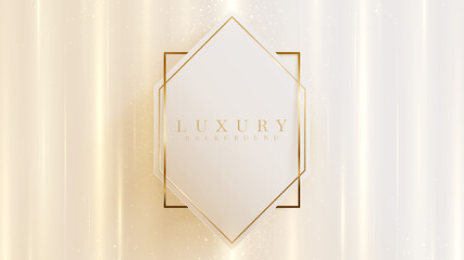 Golden lines triangular shape with sparkling lights, 3d style luxury background, vector illustration scene design.