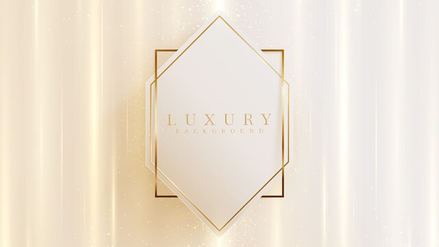 Golden lines triangular shape with sparkling lights, 3d style luxury background, vector illustration scene design.