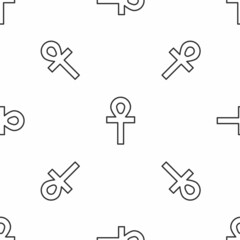 Grey line Cross ankh icon isolated seamless pattern on white background. Vector Illustration