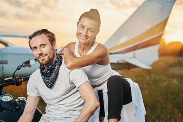 Positive delighted loving couple having active vacation