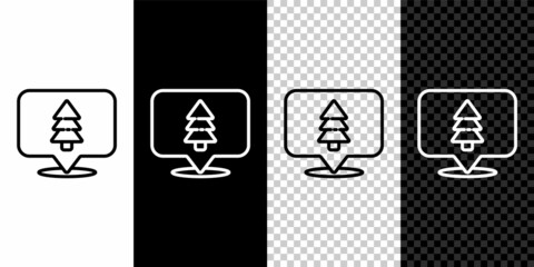 Set line Location of the forest on a map icon isolated on black and white background. Vector Illustration