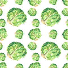 Cabbage watercolor isolated on white background seamless pattern for all prints.