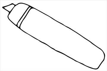 marker, highlighter, stationery, vector illustration in doodle style with black outline, coloring book