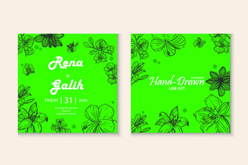 Template wedding card with spring line art concept design