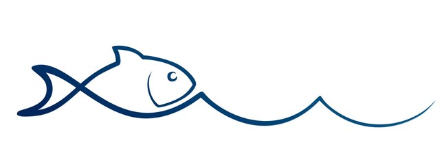 The one line symbol of fish in the blue wave.