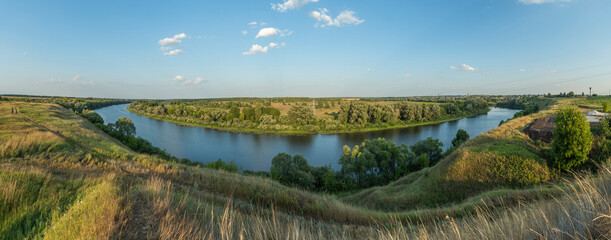 Panorama of the Tsna River in the Ryazan region in Russia.