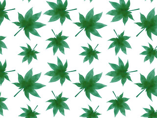 Watercolor seamless pattern green leaves on a white background. Hand drawn autumn texture with yellow maple leaves