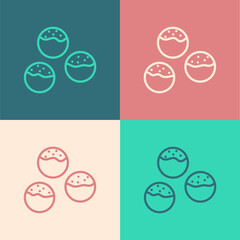 Pop art line Takoyaki icon isolated on color background. Japanese street food. Vector.