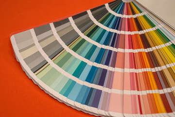 Color palette samples isolated on red background