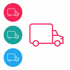 Isometric Delivery cargo truck vehicle icon isolated on orange background. Silver square button. Vector