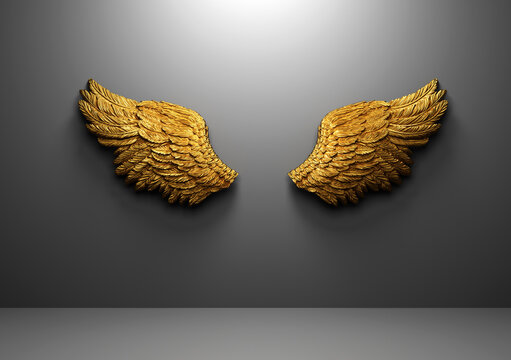 Gold angel wings on wall template