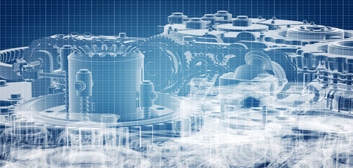 Blueprint project of engine design with gears