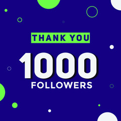 1000 followers thank you colorful celebration template. social media followers achievement congratulation. 1k follower