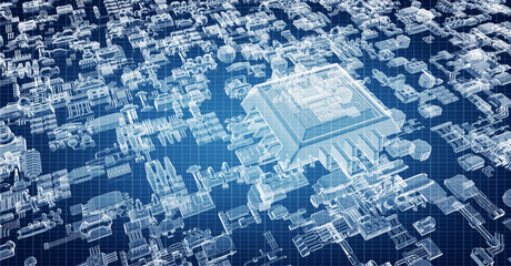 Blueprint project of engine design with gears