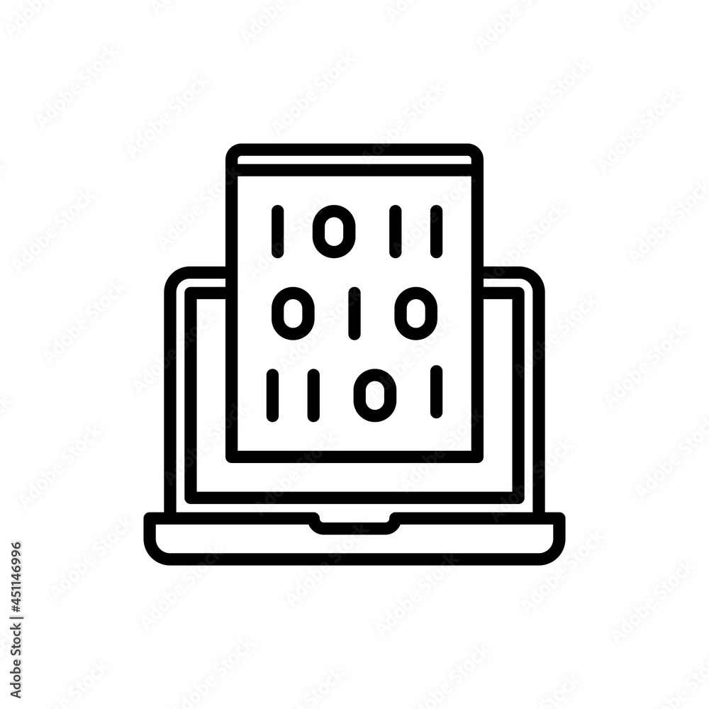 Wall mural program compilation thin line icon, open laptop with code. modern vector illustration.