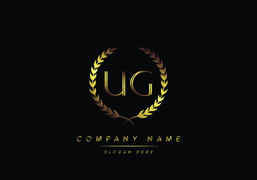 Alphabet letters UG monogram logo, gold color, luxury style