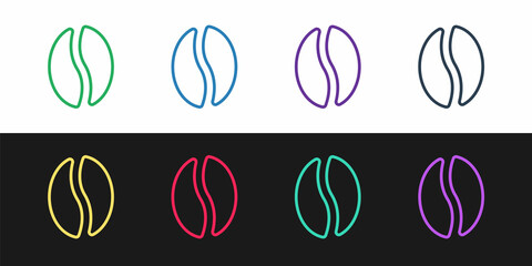 Set line Coffee beans icon isolated on black and white background. Vector