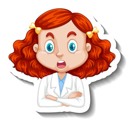 Portrait of a girl in science gown cartoon character sticker