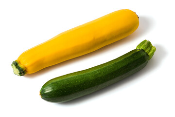 Yellow and green zucchini isolated on white background