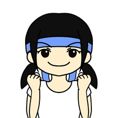 青色のはちまきで2つ結びの女の子