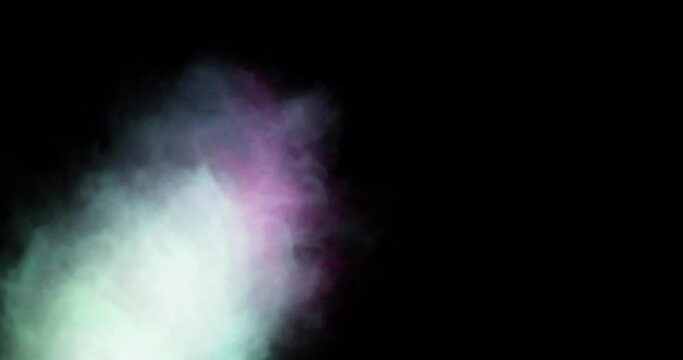 Multicolor cloud on black background. Nebula smoke with copyspace. Smoke effect
