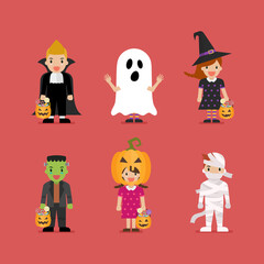 Happy children in scary different costumes