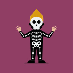 Kid wearing a skeleton costume