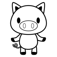 立ちポーズ 動物 イラスト 【黒ライン】こぶた03