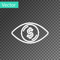 White line Eye with dollar icon isolated on transparent background. Vector