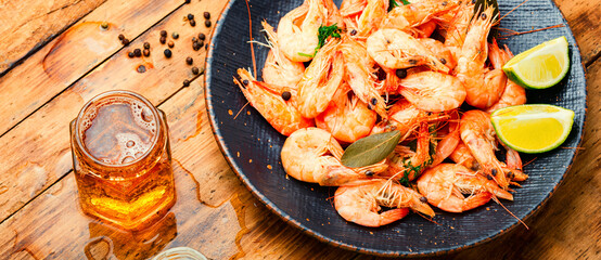 Boiled shrimp and light beer
