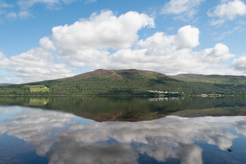 View of Loch Rannoch, a freshwater loch in Pitlochry in Scotland. The village Kinloch Rannoch is...