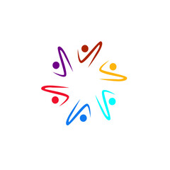 COLORFUL PEOPLE TOGETHER SIGN, SYMBOL, LOGO ISOLATED ON WHITE