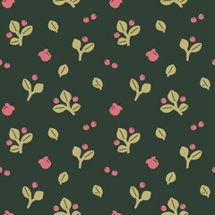 Minimalistic airy pattern with lingonberry berries and flowers. Forest autumn theme