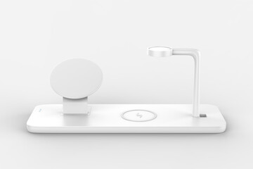 Magnetic 3 in 1 Wireless Charger Stand for smart phones for smart Watch. 3d illustration