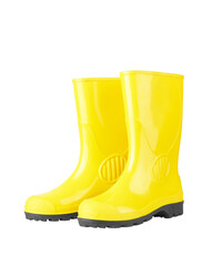 Yellow rubber boots on white