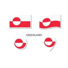 Greenland flag logo icon set, rectangle flat icons, circular shape, marker with flags.