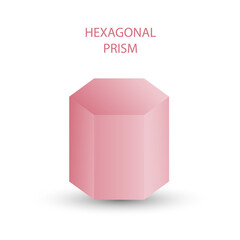 Vector pink hexagonal prism with gradients and shadow for game, icon, package design, logo, mobile, ui, web, education. 3d hexagon on a white background. Geometric figures for your design.