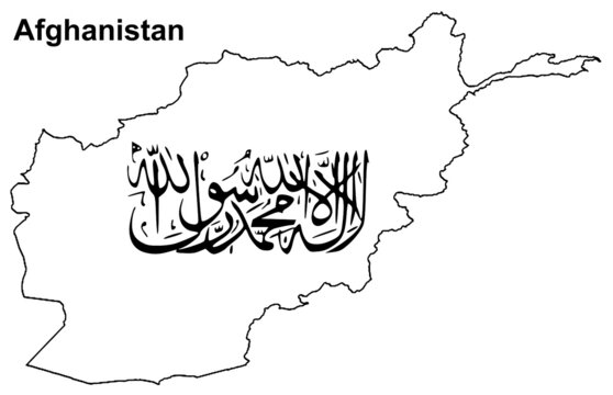 Map of Afghanistan with Taliban Flag on white background