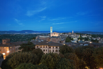Blue hour view of the old town of Perugia