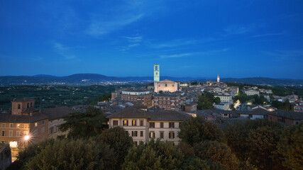 Fototapeta na wymiar Blue hour view of the old town of Perugia